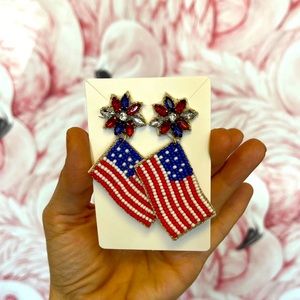 American Flag beaded earrings post back
